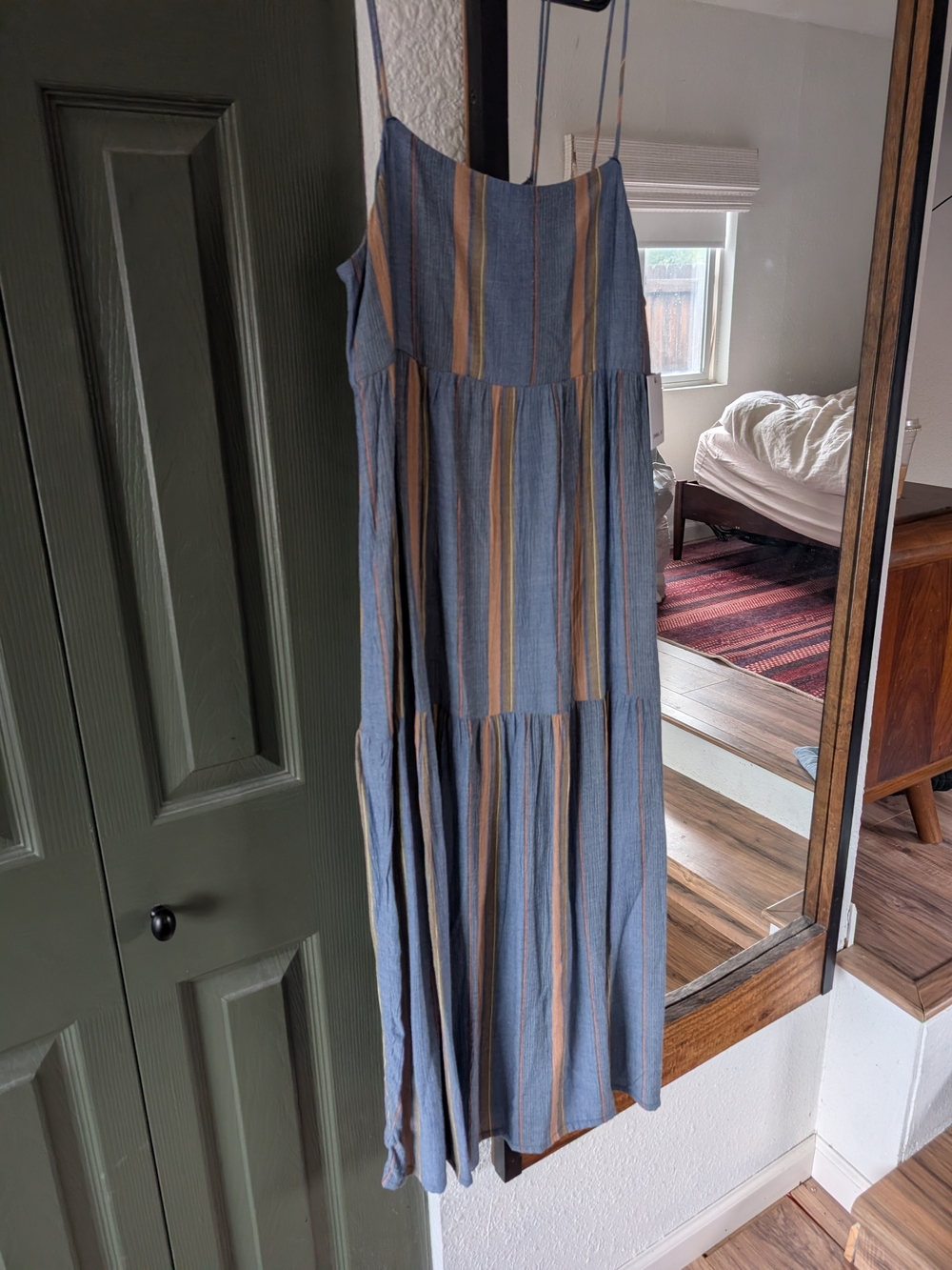 O'Neill Blue Striped Midi Sundress with Beige Accents